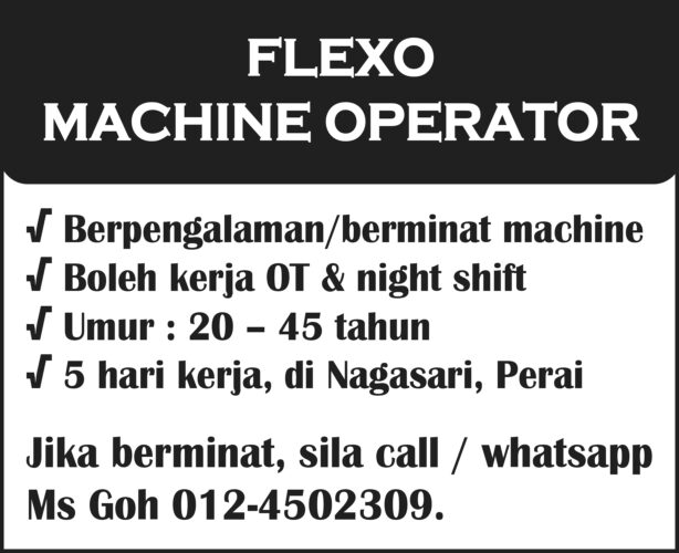 JAWATAN KOSONG FLEXO MACHINE